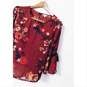 Lily White floral ribbon tied bell sleeved top